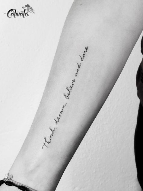 Forearm Writing Tattoo, Forearm Script Tattoo, Forearm Word Tattoo, Font Tato, Forearm Tattoo Quotes, Tattoo Fonts Cursive, Phrase Tattoos, Cursive Tattoos, Famous Tattoos