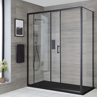 Black Shower Doors, Black Shower Tray, Glass Shower Enclosures, Quadrant Shower Enclosures, Shower Cabin, Sliding Shower Door, Corner Shower, Big Bathrooms, Black Shower