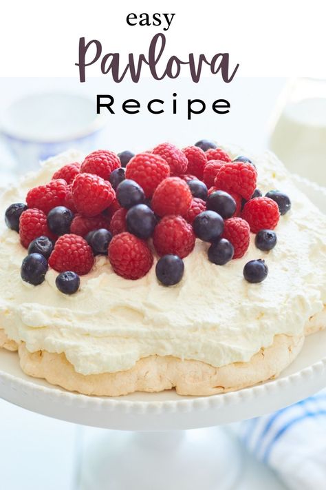 Pavlova Recipe with Raspberries and Blueberries - Happy Happy Nester Classic Pavlova Recipe, Easy Pavlova, Mixed Berry Dessert, Celebration Recipes, Whipped Cream Desserts, Baked Meringue, Gluten Free Easter, Berry Dessert Recipes, Meringue Recipe