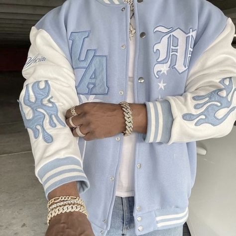 max rigel | zodiac academy Baseball Jacket Outfit Men, Letterman Jacket Outfit Men, Light Blue Varsity Jacket, Max Rigel Zodiac Academy, Varsity Jacket Outfit Mens, White Aesthetic Instagram, Max Rigel, Blue White Aesthetic, Blue Hoodie Outfit