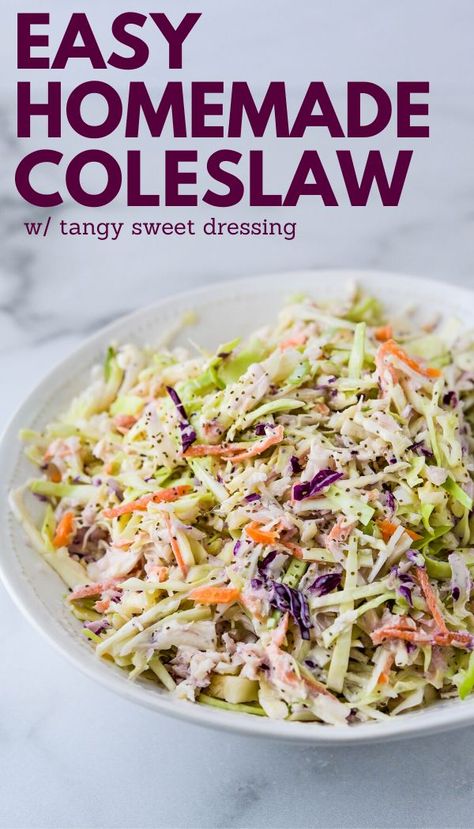 Sweet Coleslaw, Southern Coleslaw, Cabbage Slaw Recipes, Taco Side Dishes, Easy Coleslaw, Slaw Dressing, Homemade Coleslaw, Shredded Carrots, Veggie Meals