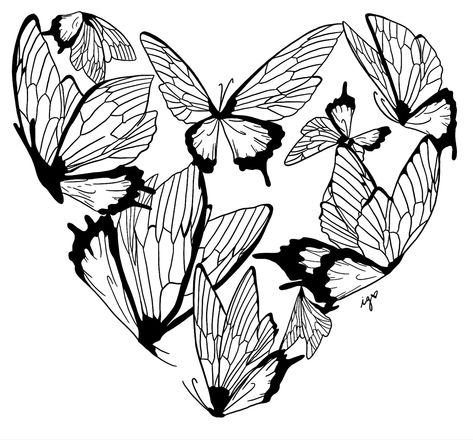 Butterfly Love Drawing, Heart With Butterfly Wings Tattoo, Butterfly Heart Drawing, Kneecap Tattoo Women, Heart Butterfly Tattoo, Butterfly Heart Tattoo, Heart With Butterflies, Butterfly Swarm, Butterfly Tattoo Design