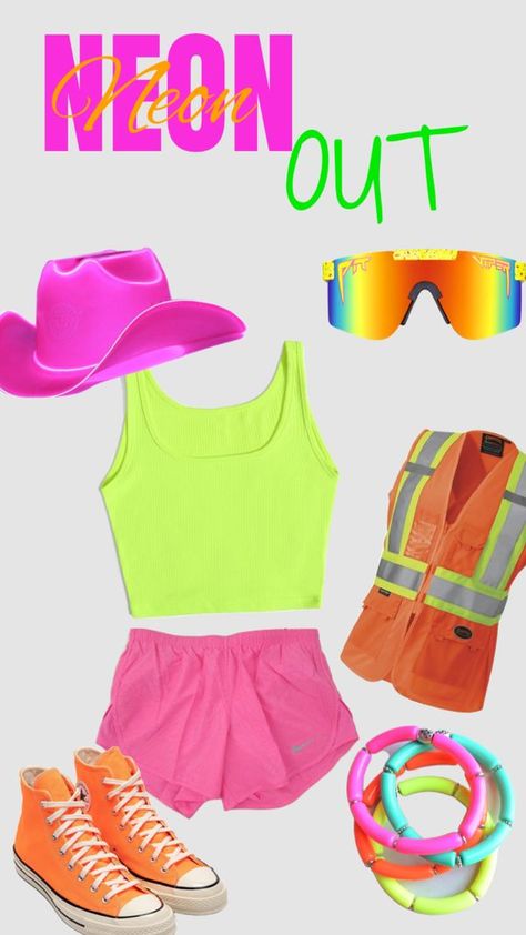 Check out reillrea000's Shuffles Neon Outfits Aesthetic, Neon Fits, Spirit Weeks, Neon Party Outfits, Preppy Wishlist, Preppy Halloween, Xmas Party Outfits, Everyday Outfits Summer, Spirit Week Outfits