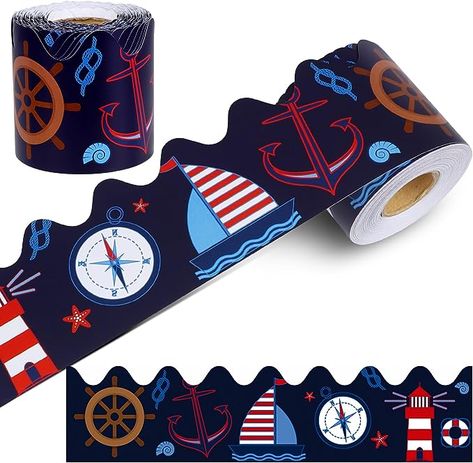 Liengoron 65.6FT Bulletin Board Border Nautical Bulletin Board Paper Maritime Classroom Decor Classroom Borders Stickers and Trim Classroom Blackboard Decoratior Back to School Bulletin Board Whiteboard Classroom, Nautical Bulletin Boards, Classroom Blackboard, Wall Bulletin Board, Nautical Classroom, Paper Borders, Classroom Borders, Bulletin Board Paper, School Decoration