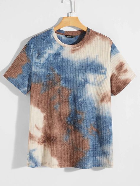 Men Tie Dye Rib Knit Tee | SHEIN USA Shein Shirts, Bleaching Clothes, Tye And Dye, Tie Dye Men, Tie Dye Crafts, Simple Kurta Designs, Tie Dye Fashion, How To Tie Dye, Tie Dye Diy