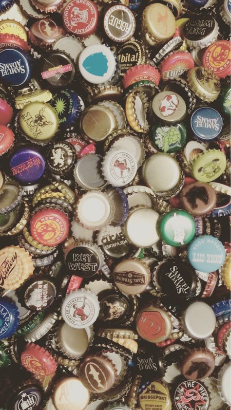 Beer bottle cap collection Bottle Cap Aesthetic, Caps Aesthetic, Bottle Cap Collection, Collection Aesthetic, Beer Bottle Cap, Beer Caps, Beer Design, Cap Collection, Bottle Caps