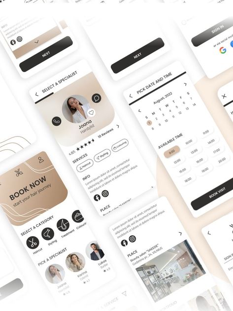 Booking App Design, การออกแบบ Ui Ux, Creative App Design, Beauty Branding Design, Beauty Appointment, Ux Design Mobile, Ui Design Mobile, Ux App Design, Mobile Beauty