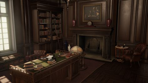 Victorian Study Room, Gentlemans Office, Victorian Study, Manor House Interior, Moody Home Decor, Victorian Interior, Victorian Mansions, Vintage Office, Study Room