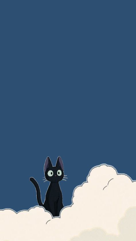 Studio Ghibli Backgrounds, Kitty Phone Wallpaper, Cute Phone Background, Jiji Cat, Strawberry Drawing, Iphone Aesthetic Wallpaper, Wallpaper Sky, Phone Background, Cat Wallpaper