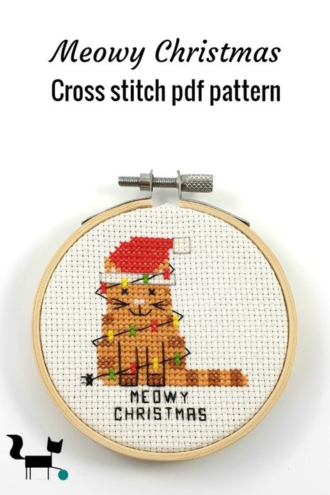 This cute meowy Christams is part of my Christmas pun cross stitch pdf pattern line. It makes a great funny handmade christmas gift for cat lovers. #Christmas #crossstitchpattern #meowychristmas #catlovers Simple Cross Stitch Christmas Ornaments, Cat Christmas Cross Stitch, Funny Christmas Embroidery, Cross Stitch Cat Pattern, Christmas Ornament Cross Stitch Patterns, Cross Stitch Ornaments Patterns, Cross Stitch Patterns Free Printable Charts, Cross Stitch Gift Ideas, Cross Stitch Christmas Patterns