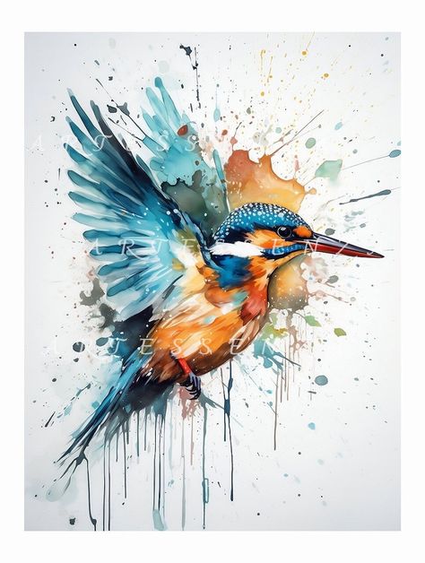 Kingfisher Watercolor Style Artwork, Instant Digital Download. - Etsy UK Watercolour Kingfisher, Kingfisher Tattoo, Kingfisher Illustration, Kingfisher Watercolor, Kingfisher Painting, Kingfisher Art, Watercolour Birds, Art Mini Toile, Hummingbird Watercolor