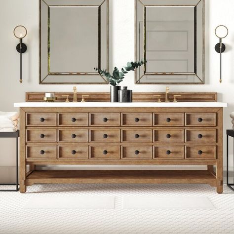 Bayou Breeze Gowins 71.5" Double Bathroom Vanity Base Only in Honey Alder & Reviews | Wayfair 30a Beach, Wood Backsplash, Bathroom Vanity Base, Double Vanity Bathroom, Double Bathroom, Vanity Base, Double Bathroom Vanity, Menu Furniture, Bathroom Styling