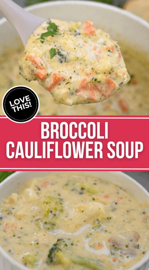 Brocolli Cauliflower Soup, Broccoli Cauliflower Recipes, Cauliflower Cheddar Soup, Cauliflower Soup Healthy, Broccoli Cauliflower Soup, Cauliflower Cheese Soups, Cauliflower Soup Recipe, Slow Cooker Broccoli, Cauliflower Soup Recipes