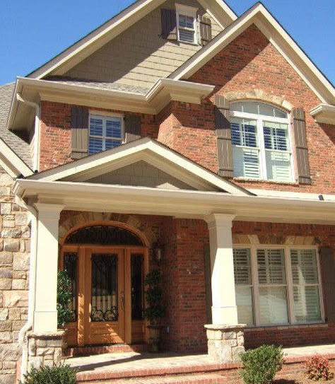 I think this is my favorite combo!  Orange Brick Design, Pictures, Remodel, Decor and Ideas Brick House Trim, Flip Kitchen, Orange Brick Houses, Brick Inspiration, Outdoor Paint Colors, Brick Exteriors, Exterior Paint Schemes, Brick Houses, Best Exterior Paint