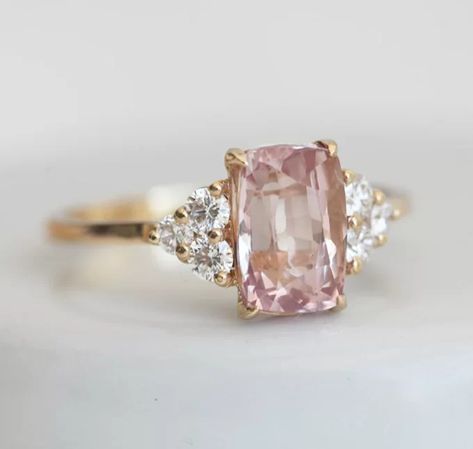 Pink Morganite Diamond Ring, Elegant Style, Elegant Pink Morganite Diamond Ring, Pink Diamond Ring With Gemstone Accents For Gift, Heirloom Pink Sapphire Wedding Ring, Luxury Pink Rose Cut Diamond Wedding Jewelry, Heirloom Style Pink Sapphire Wedding Ring, Pink Morganite Ring With Gemstone Accents, Pink Cushion Cut Diamond Ring For Wedding, Pink Sapphire Ring With Gemstone Accents As A Gift