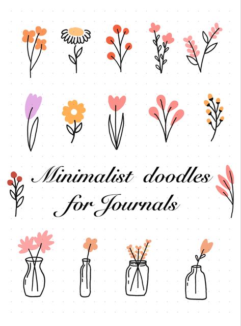 Simple Journal Decoration, Simple Flower Drawings Aesthetic, Easy Bujo Doodles, Bujo Inspiration Ideas Simple, Easy Doodle For Journal, May Doodles Ideas, Bujo Simple Ideas, Easy Flower Drawings Doodles Watercolor Painting, Minimalist Notes Design