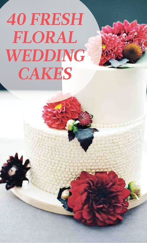 40 Fresh Floral Wedding Cakes | Martha Stewart Weddings - Looking for a fresh way to top your big-day confection? Why not add fresh buds picked straight from the garden? Roses will do. Ranunculus, too. Or perhaps dahlias suit your style. Seeking ideas? Turn to these wedding cakes with flowers that are stems and petals above the rest. Cakes With Real Flowers, Wedding Cakes With Fresh Flowers, Cakes With Flowers, Wedding Cake Fresh Flowers, Fresh Flower Cake, Floral Wedding Cakes, Delicious Cake Recipes, Cool Wedding Cakes, Wedding Cakes With Flowers