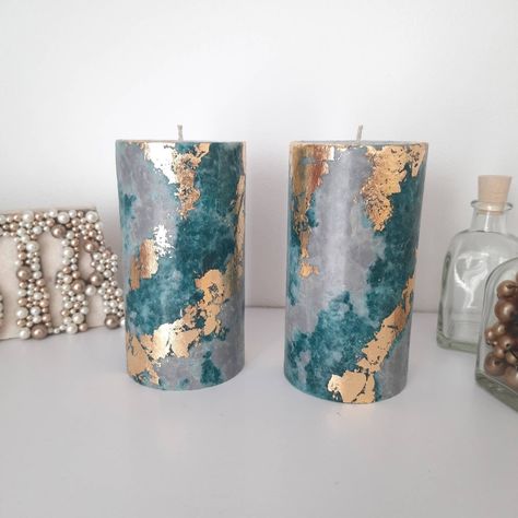 These decorative pillar candles are great teal decor for your home and unique gift for friends and family. These are great for home decorating including your living room, bathroom, bedroom, kitchen or entry way. FREE SHIPPING on orders over $35 You can choose the size you want right under the title from the drop-down menu. SIZE: Pillar 2.4w×4h Inches (6×10cm) Pillar 2.8w×3h Inches (7×8cm) Pillar 2.8w×4h Inches (7×10cm) Pillar 2.8w×5h Inches (7×13cm) Pillar 4w×6h Inches(10×15cm) Pillar 4w×8h Inch Teal And Gold Bedroom, Gold Pillar Candles, Turquoise Candles, Turquoise Living Room Decor, Candles Unique, Gray Decor, Living Room Turquoise, Decorative Pillars, Teal Living Rooms