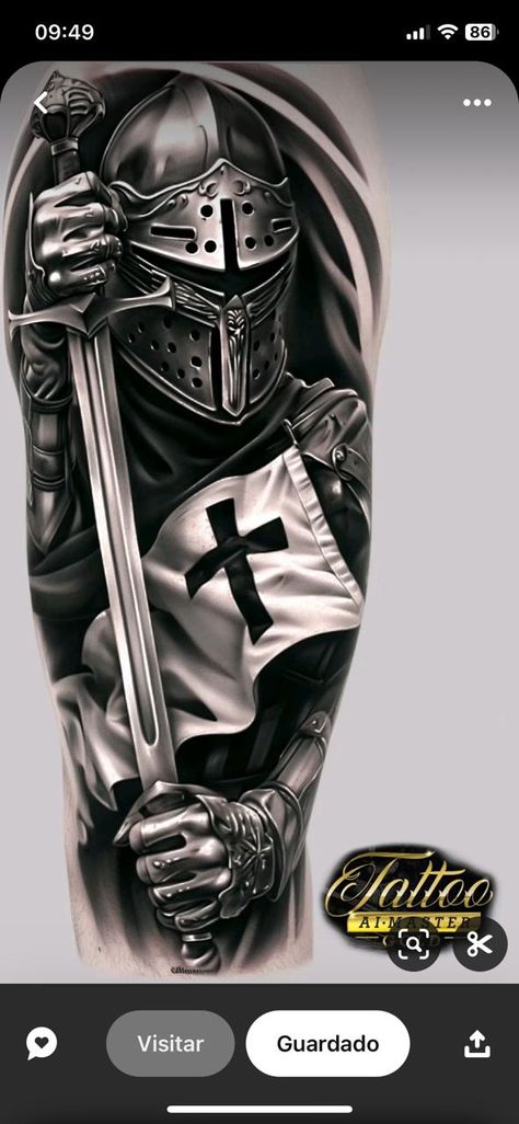 Templar Knight Tattoo Design, Mens Warrior Tattoos, Templar Tattoo Design, Gladiator Tattoo Design For Men, Knights Tattoo, Knight Tattoo Design, Knights Templar Tattoo, Templar Tattoo, Spartan Warrior Tattoo