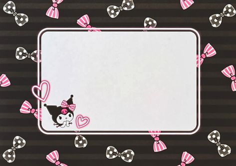 Kuromi Card Template, Kuromi Label Printable, Kuromi Name Tag For School, Kuromi Name Tag Template, Kuromi Invitation Card, Kuromi Name Tag, Nametags For Kids, Name Tag Design, Name Plate Design