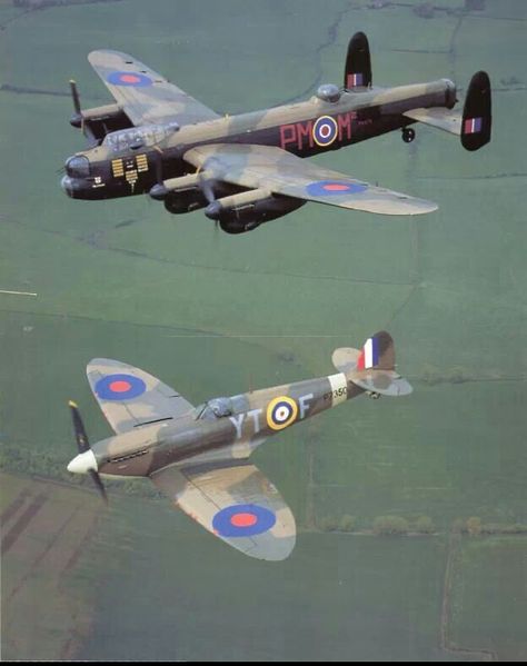 Lancaster and Spitfire Spitfire Airplane, Fighter Planes Art, Spitfire Plane, Raf Aircraft, Ww2 Fighter Planes, Avro Lancaster, Wwii Fighter Planes, Wwii Airplane, Wwii Fighters