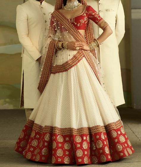 Indian Attire, Bridal Lehenga, Indian Bridal, Lehenga, Red And White, Red, White