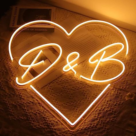 Initial Neon Sign, Initials Neon Sign, Neon Light Signs Wedding, Led Wedding Sign, Wedding Led Sign, Neon Sign Last Name, Room Neon Signs, Name Sign For Wedding, Wedding Neon Light