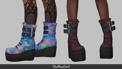 Echo Boots | DallasGirl on Patreon Sims 4 Cc Goth, Los Sims 4 Mods, Sims Clothes, Cc Shoes, Goth Boots, Sims 4 Cc Shoes, Goth Look, Best Sims, Sims 4 Cas