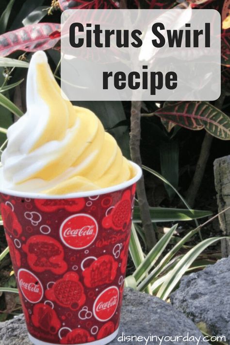 Citrus Swirl recipe - Missing the citrus swirl in Disney World? Make your own version at home with this tasty ice cream mix of vanilla and orange! Disney in your Day #disneyfood #disneysnacks #disneytreats #disneyrecipe #citrusswirl #orangebird #icecream #disneyicecream Orange Swirl Ice Cream, Snowcream Recipe, Valentines Day Gifts For Him Boyfriends, Ice Cream Snacks, Disney Inspired Recipes, Snow Cream, Disney Inspired Food, Vanilla Ice Cream Recipe, Ice Cream Pops