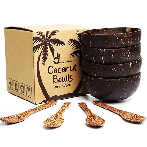 Coconut Shell Crafts, Coconut Bowls, Wooden Salad Bowl, Coconut Smoothie, Coconut Bowl, Smoothie Makers, Salad Bowls Set, Eco Friendly Kitchen, Wood Spoon