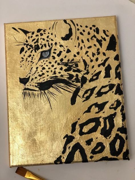 Leopard Painting, Gold Art Painting, Easy Canvas Art, Easy Canvas Painting, Painting Art Lesson, Canvas Painting Diy, Nature Art Painting, Diy Canvas Art Painting, Mini Canvas Art