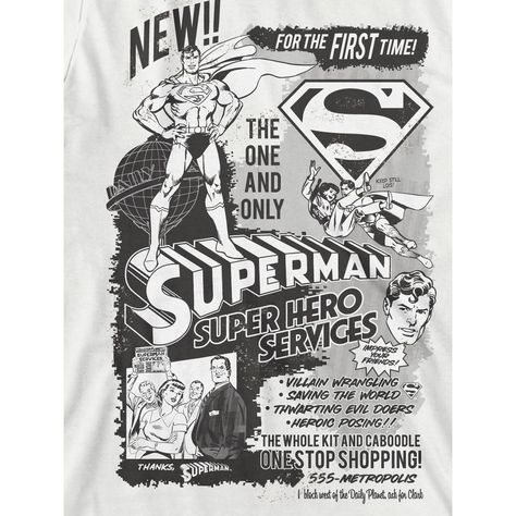 Look! Up in the sky… This fun t-shirt showcases a large graphic of Superman and the Superman comic logo in vintage, comic book style artwork on the front. This comfy shirt is made of a high-quality cotton, and is professionally printed to ensure long-lasting color and print quality. It can be machine washed in cold water with like colors, and tumble dried on low for easy and convenient care. The Superman Core Monochromed Vintage Montage Graphic Boy's White T-Shirt is an officially licensed produ Vintage Superhero Posters, Superman Posters, Superman Poster, Driving Home For Christmas, Superman T Shirt, Hero Poster, Gold Poster, Poster Store, Online Posters