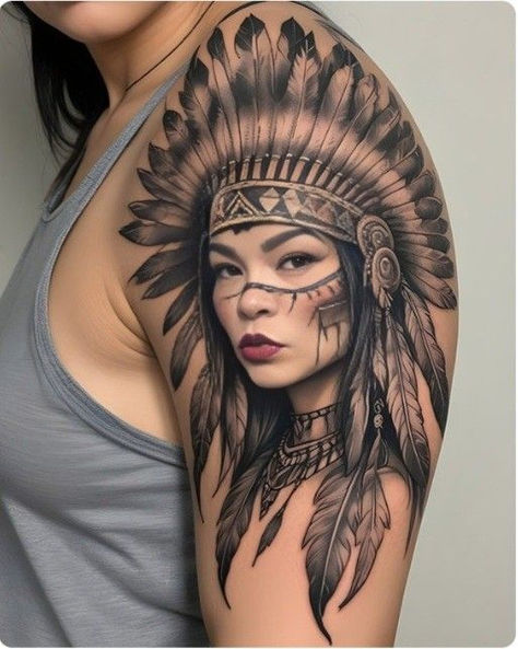 Native American Tattoo Art, Coloured Rose Tattoo, Native Indian Tattoos, Indian Girl Tattoos, Native American Tattoo Designs, 30 Tattoo, Native American Tattoo, Indian Tattoo, Pink Glam