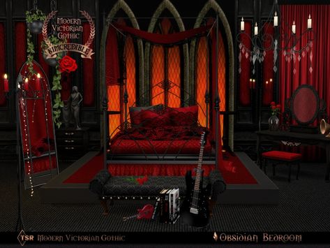 Bloxburg Goth Bedroom, Sims 4 Goth Wedding, Ts4 Cc Goth Furniture, Vampire Bedroom Aesthetic, Gothic Victorian Bedroom, Vampire Bedroom, Vampire Room, Sims 4 Vampire, Gothic Bedroom Ideas