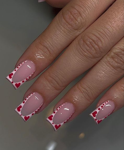 French Tip With Hearts, Valentines Day Nails Acrylic, Vday Nails, Valentines Day Nails, Nagel Tips, Nail Designs Valentines, French Tip Acrylic Nails, Work Nails, Short Square Acrylic Nails