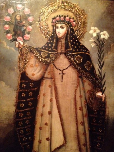 23 August – St Rose of Lima T.O.S.D. (1586-1617) Virgin and Penitent, Mystic, Visionary, Stigmatist (invisible), Apostle of the Poor – born on 20 April 1586 at Lima, Peru as Isabel Flores de Oliva and died on 24 August 1617 at Lima, Peru of natural causes.   Patronages – against vanity, embroiderers, florists, gardeners, needle workers, people ridiculed for their piety, Peru, Lima, Peru, Americas, Central America, Latin America, New World, South Saint Rose Of Lima, Rose Of Lima, St Rose Of Lima, Colonial Art, 23 August, The Tabernacle, Lima Peru, Photo Wall Collage, Catholic Art