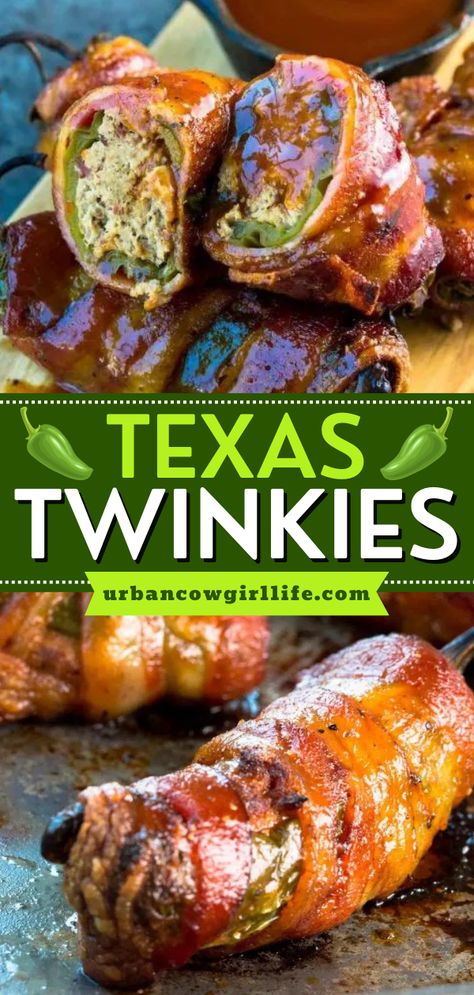 Complete your Super Bowl party food ideas with this easy game day appetizer! It's a big game recipe on the smoker. Made with jalapenos, cream cheese, and bacon, these authentic Texas Twinkies are delicious! Air fryer directions included! Texas Twinkies Recipe, Texas Twinkies, Twinkies Recipe, Stuffed Jalapenos, Urban Cowgirl, Traeger Recipes, Pellet Grill Recipes, Smoked Meat Recipes, Best Appetizer Recipes