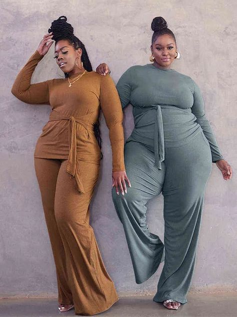 Plus Size Plus Size Loungewear Tracksuits Set Solid Long Sleeve Top And Pants With Curve Knit Wholesale Dropshipping L220905 From Yanqin03, $24.15 | DHgate.Com Womens Casual Suits, Cargo Pants Outfit Women, Cargo Pants Outfits, Suit Type, Plus Size Two Piece, Belt Style, Suit Style, Casual Suit, Bulk Order