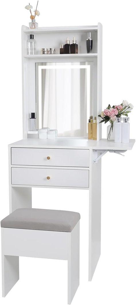 Mini Vanity Small Spaces, Small Vanity Desk, White Dressing Table, Sofa Couch Design, Makeup Vanity Table, White Dressing Tables, Couch Design, Small Vanity, Makeup Table Vanity