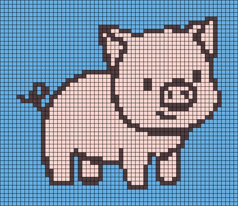 Pig Grid Pattern, Cow Alpha Pattern Crochet, Pig Cross Stitch Patterns Free, Pig Cross Stitch Patterns, Pig Alpha Pattern, Alpha Pattern Animals, Animal Alpha Pattern, Pig Pixel Art, Pig Cross Stitch