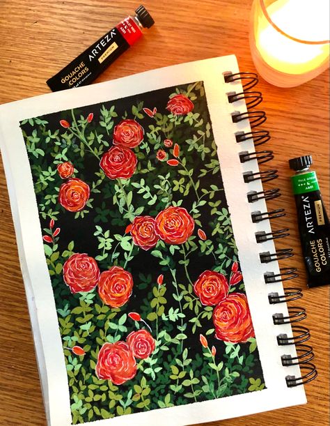 Rose Gouache, Gouache Rose, Arteza Gouache, Loose Florals, Painting The Roses Red, Canvas Learning, Gouache Illustrations, Acrylic Painting Flowers, Oil Pastel Paintings