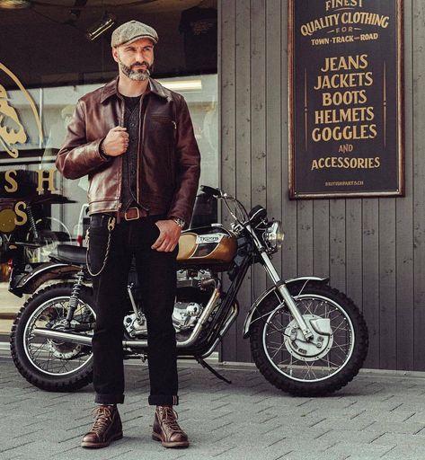 Brown Leather Jacket Outfit Men, Aero Leather Jacket, Cafe Racer Clothing, Brown Leather Jacket Outfit, Leather Jacket Outfit Men, Cafe Racer Jacket, Leather Clothing, Flats Outfit, Hot Style