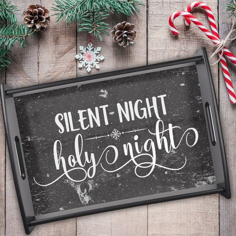 Rustic Elegance Silent Night Holy Night Serving Tray Silent Night Holy Night, Holy Night, Silent Night, Christmas 2024, Rustic Elegance, Serving Tray, Tray, Created By, Stars