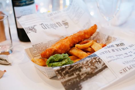 Fish and chips served up the traditional way. This is sure to satisfy even the fussiest of eaters. Wedding Fish And Chips, Brighton Wedding, Beer Themed Wedding, Fish And Chip Shop, Beer Wedding, Informal Weddings, Catering Ideas, Charlotte Wedding, Beautiful Weather