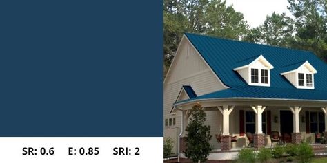 Regal-Blue-Metal-Roof Navy Metal Roof, Blue Metal Roof Houses Color Combos, Blue Roof House Colors Exterior Paint, Blue Metal Roof Houses, Blue Tin Roof, Metal Roof Houses Color Combos, Blue Metal Roof, Roof Options, Light Blue Houses