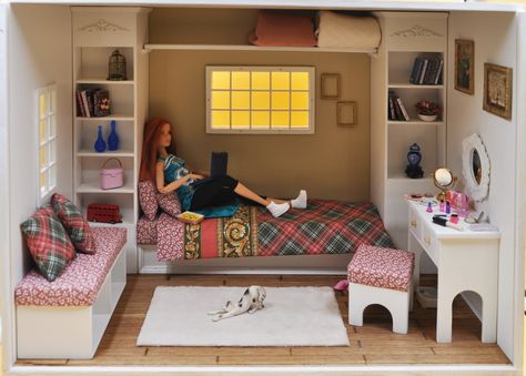 Barbie Rooms, Barbie Bedroom, Barbie House Furniture, Room Box Miniatures, Diy Barbie House, Modern Dollhouse Furniture, Barbie Dollhouse, Barbie Room, Barbie Ideas