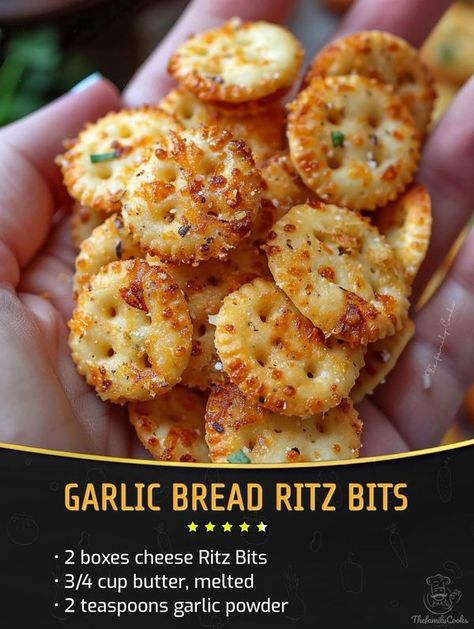 Easy and tasty recipes | Garlic Bread Ritz Bits | Facebook Recipes Garlic Bread, Ritz Bits, Ritz Cracker Recipes, Oyster Crackers, Easy Recipes For Beginners, Appetizers Easy Finger Food, Snack Mix Recipes, Cracker Snacks, Cracker Recipes