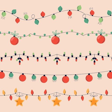 String Of Lights Drawing, Christmas Lights Drawing, Lights Drawing, Colored Christmas Lights, String Of Lights, Christmas String Lights, Christmas Frames, Vector Hand, String Lights