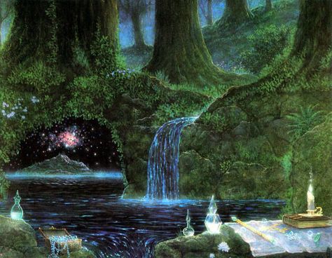 Sacred Forest, by Gilbert Williams. Gilbert Williams, Magical Art, Alphonse Mucha, Visionary Art, Ethereal Art, Spiritual Art, Magical Places, Enchanted Forest, Fantasy World