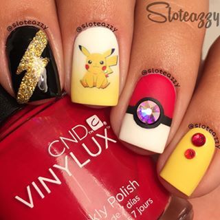 Yasmeen Sandoval (@sloteazzy) • Instagram photos and videos Pokemon Nail Art, Pikachu Nails, Pokemon Nails, Themed Nails, Metallic Nail Art, Anime Nails, Disney Nails, Acrylic Nail Art, Cute Nail Art